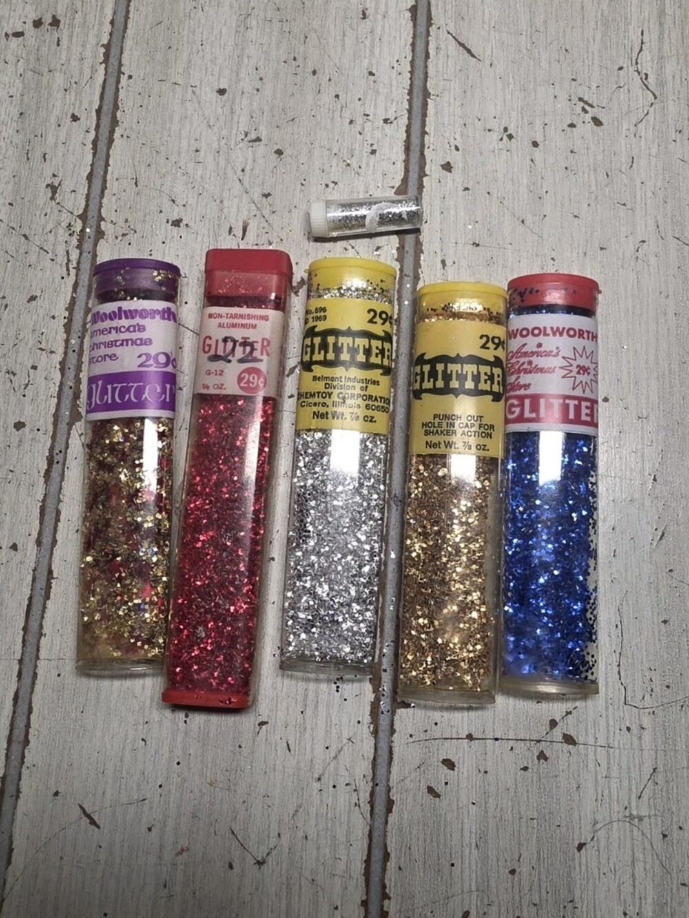 Vintage 60s 70s Metallic Chunky Glitter Used Red Blue Gold Silver Rainbow